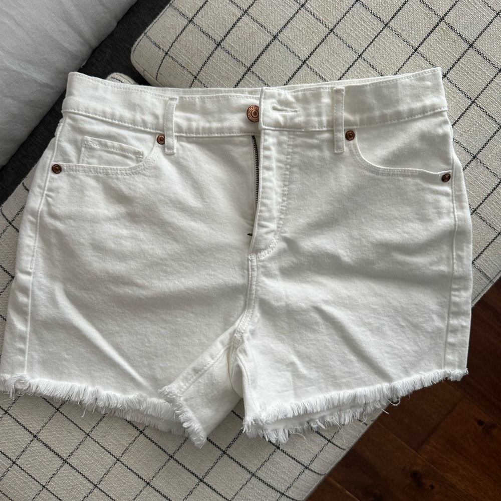 LOFT White Jean Shorts with Frayed Hem